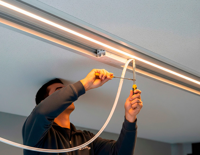 Instalación profesional de una tira LED dentro de un perfil de aluminio en un techo